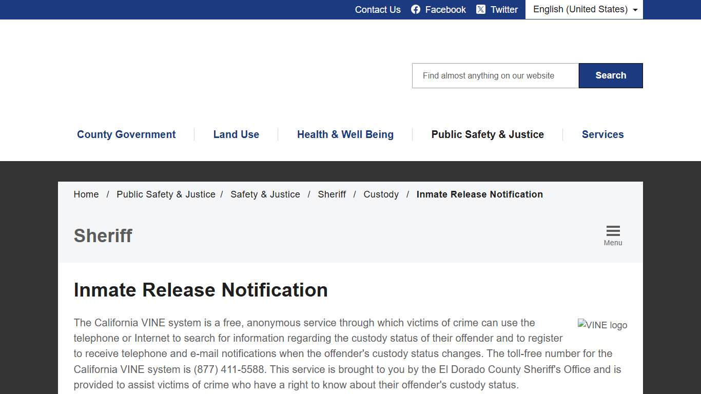 Inmate Release Notification - El Dorado County