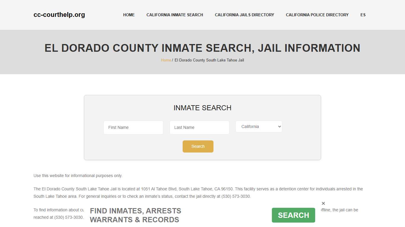 El Dorado County Inmate Lookup, Jail Roster